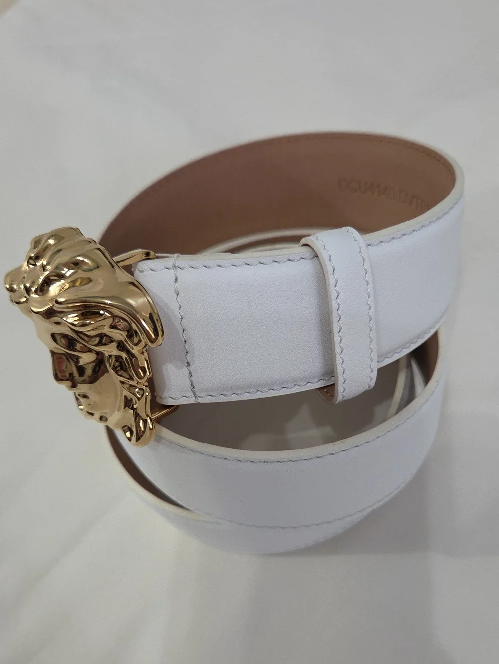 Versace White Leather Belt with Gold 3D Medusa Buckle